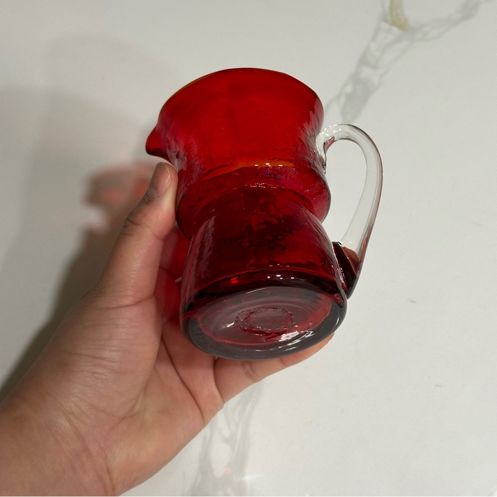 VINTAGE RUBY HANDMADE GLASS BLOWN CUP - Picture 3 of 6